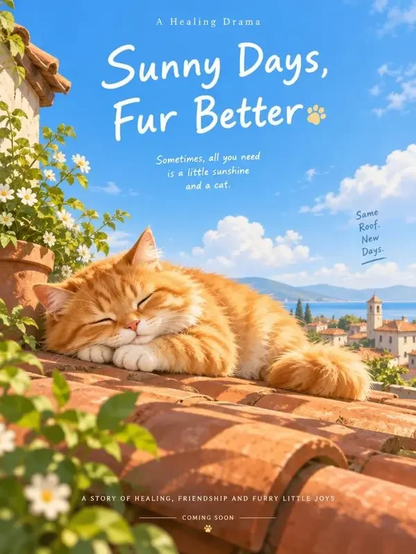 《猫在屋顶晒太阳》短剧封面 - 91短剧官网萌宠陪伴治愈短剧